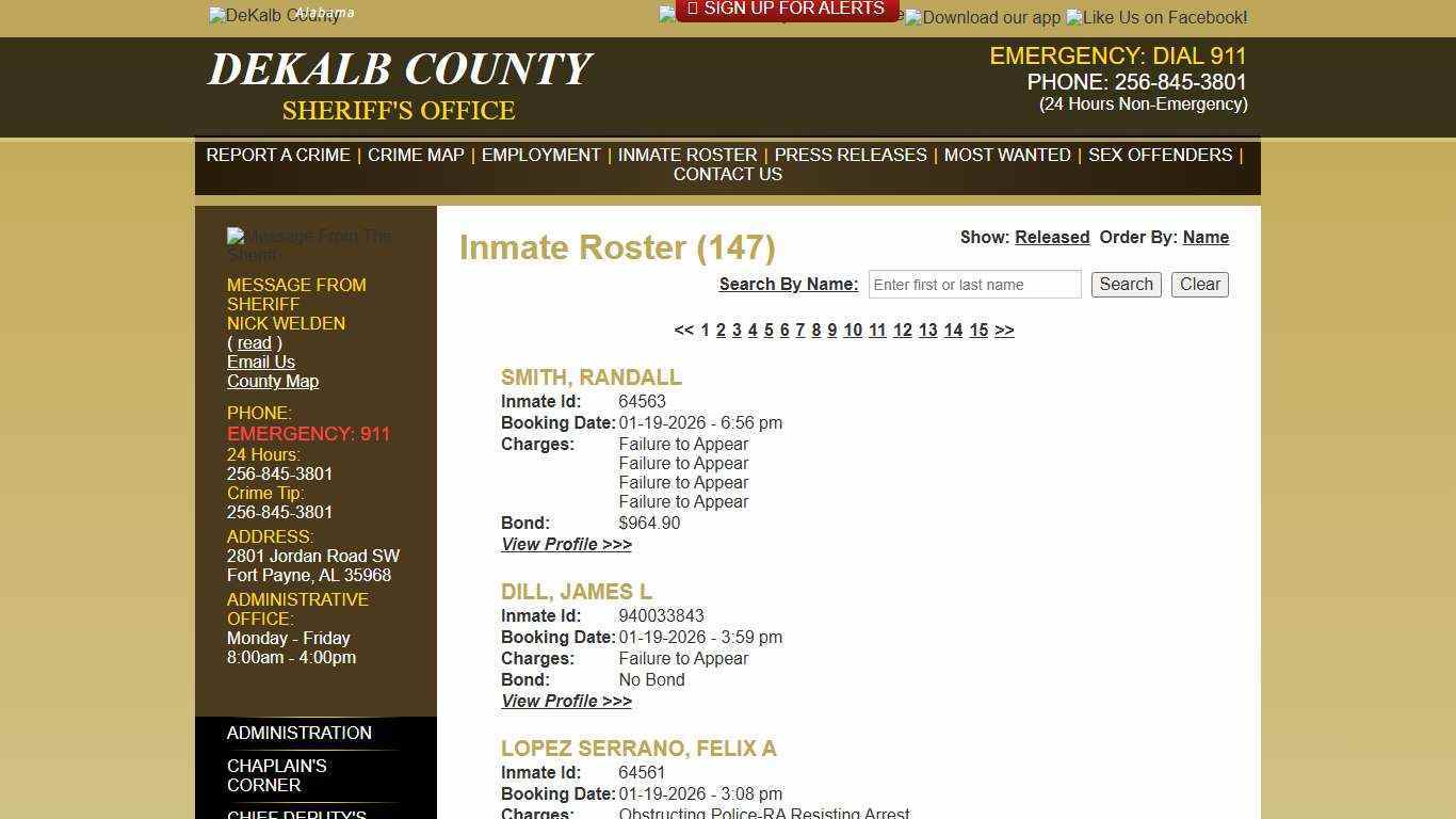 Inmate Roster - Current Inmates Booking Date Descending - DeKalb County Sheriff's Office - Fort Payne, Alabama