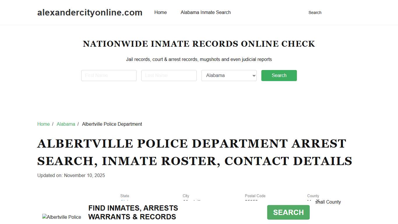 Albertville Police Department, AL Arrests, Warrants, Jail Roster Lookup